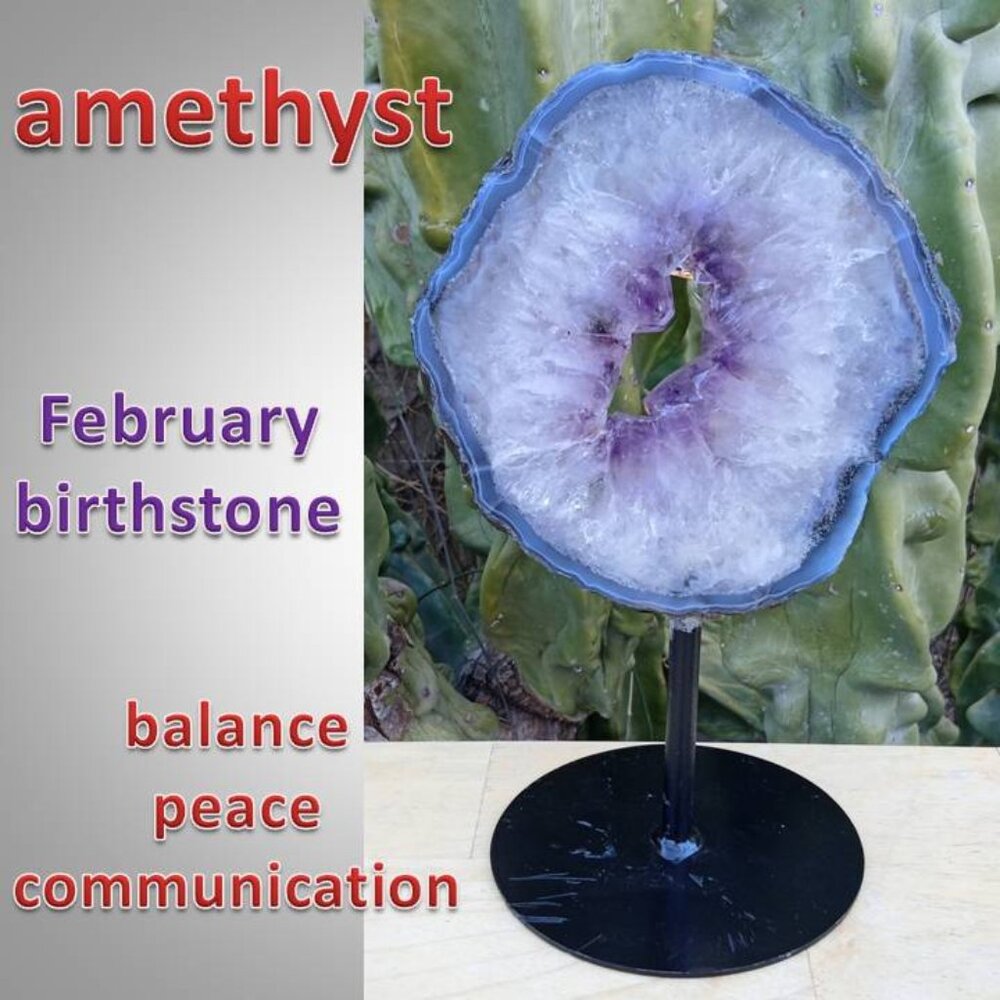 ❤️ LAST DAY!  9" AMETHYST crystal rock on stand FEBRUARY birthstone STRESS 04